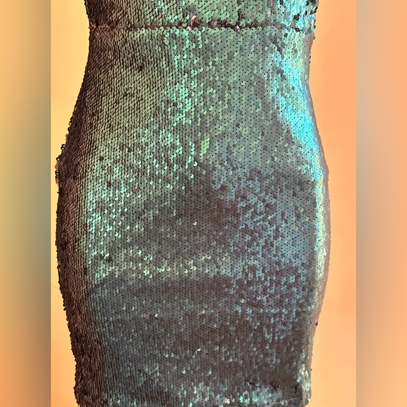 Lulus Beautiful Teal Green Sequin Dress Zip In Back adjustable st… - Picture 3 of 14